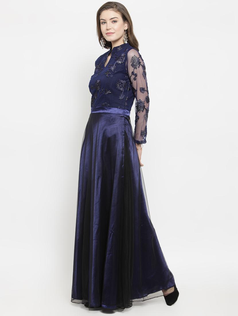 mandarin neck embroidered gown - 16201092 - Zoom Image - 2