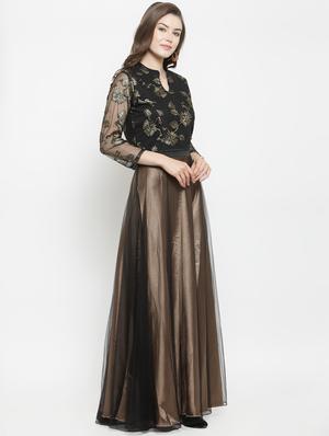 mandarin neck embroidered gown - 16201093 - Standard Image - 2