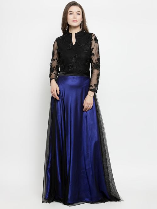 mandarin neck embroidered gown - 16201094 - Standard Image - 1