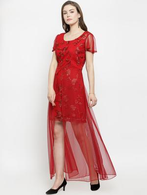 ruffle sleeved embroidered layered dress - 16201102 - Standard Image - 2