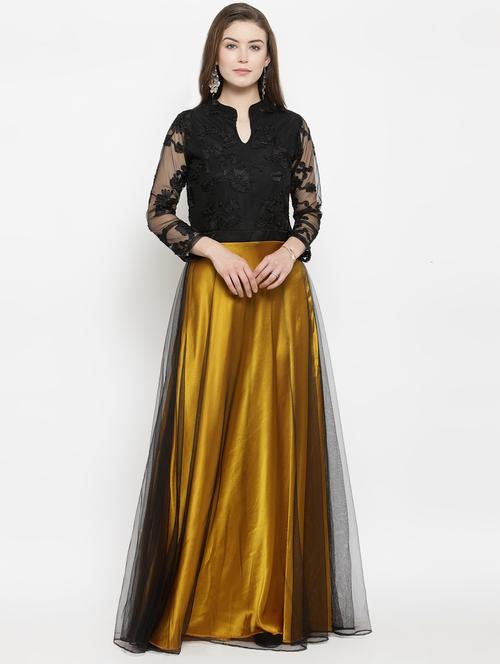 mandarin neck embroidered gown - 16201105 - Standard Image - 1