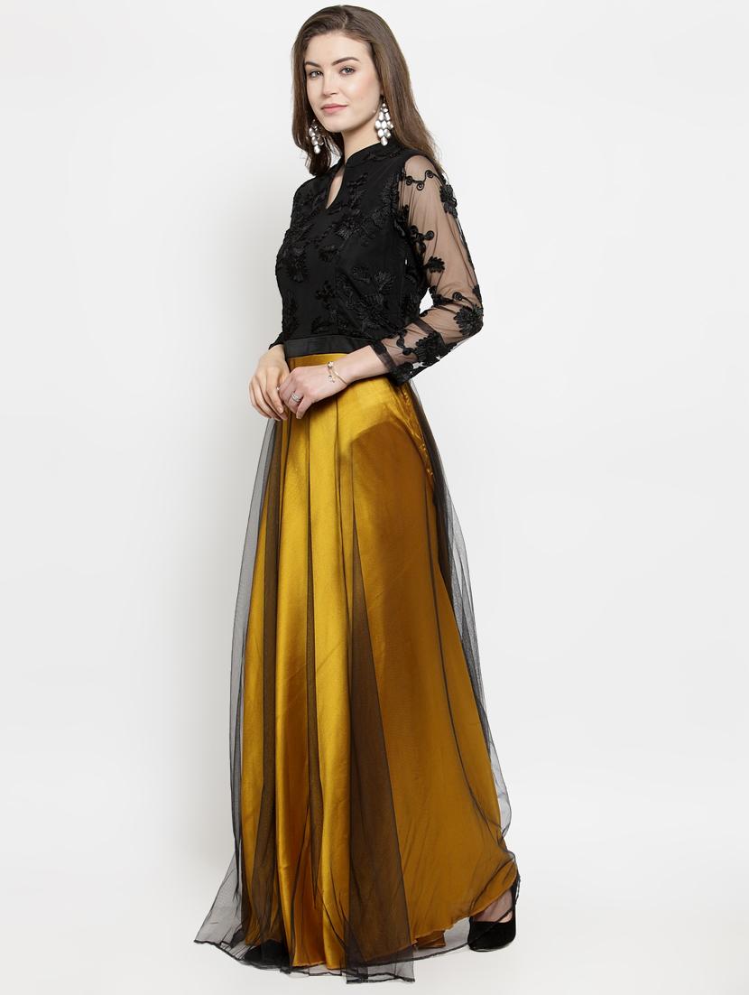 mandarin neck embroidered gown - 16201105 - Zoom Image - 2