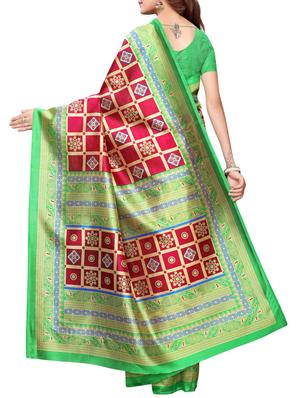checkered printed mysore silk saree with blouse - 16201428 - Standard Image - 2