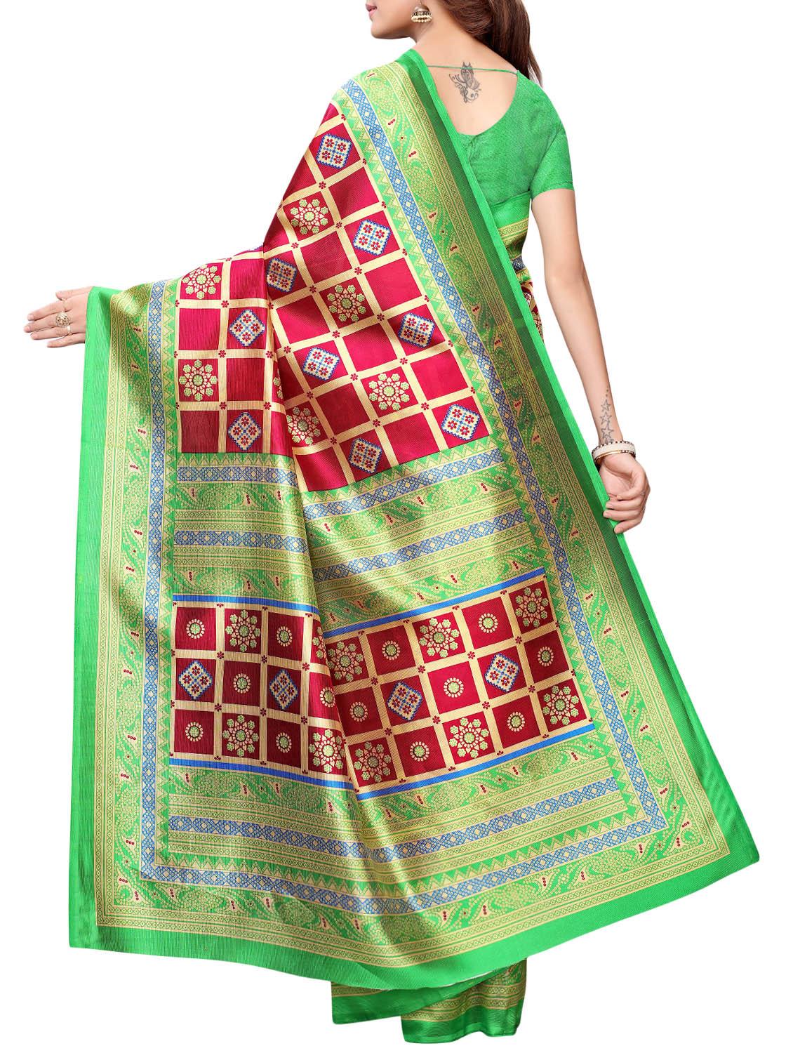 checkered printed mysore silk saree with blouse - 16201428 - Zoom Image - 2