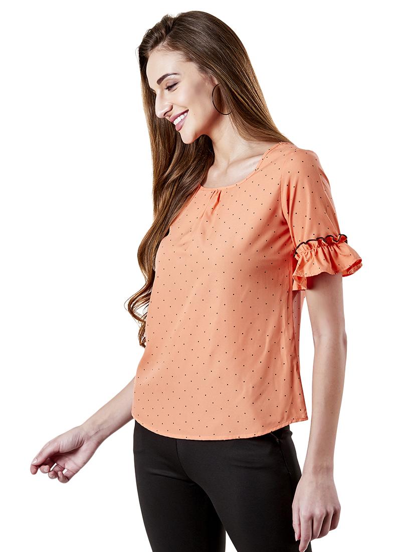 frilled sleeve polka dotted top - 16201936 - Zoom Image - 2