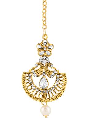 gold brass maang teeka - 16203108 - Standard Image - 5