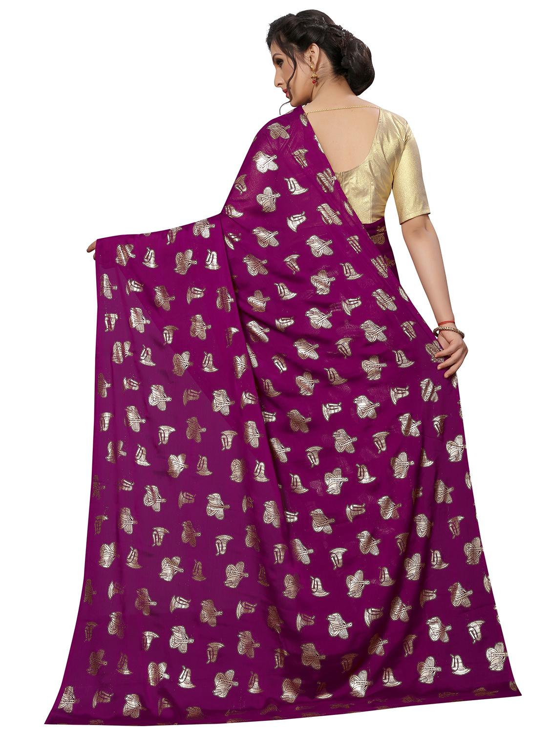 foil printed saree with blouse - 16204189 - Zoom Image - 2