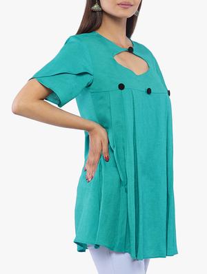 Turquoise solid a-line kurti - 16206804 - Standard Image - 2