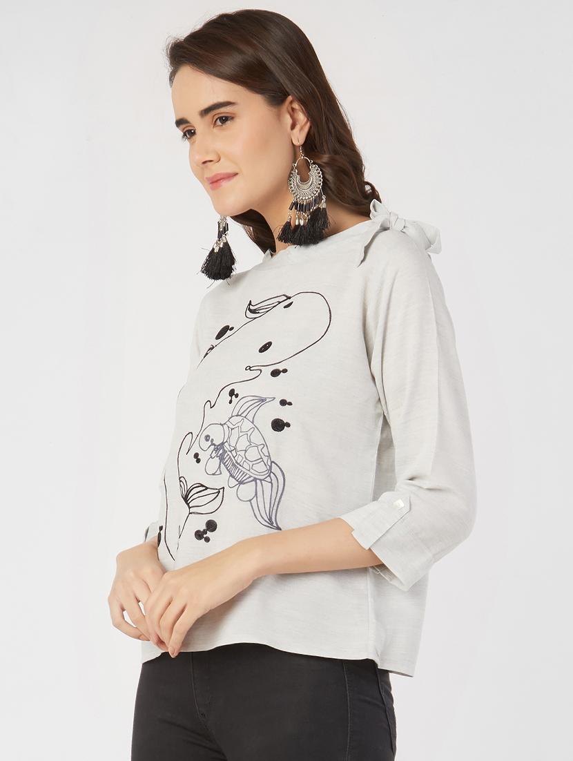tie up neck printed top - 16209663 - Zoom Image - 2