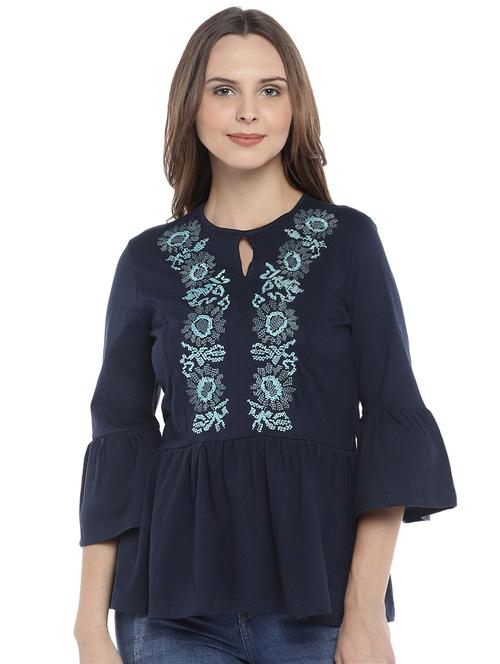 bell sleeved embroidered gathered top - 16215389 - Standard Image - 1