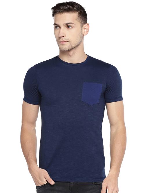 navy blue solid pocket t-shirt - 16215482 - Standard Image - 1