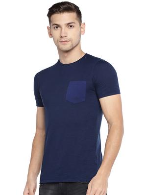 navy blue solid pocket t-shirt - 16215482 - Standard Image - 2