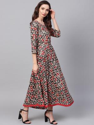 Geometric print flared kurta with pant set - 16215829 - Standard Image - 2