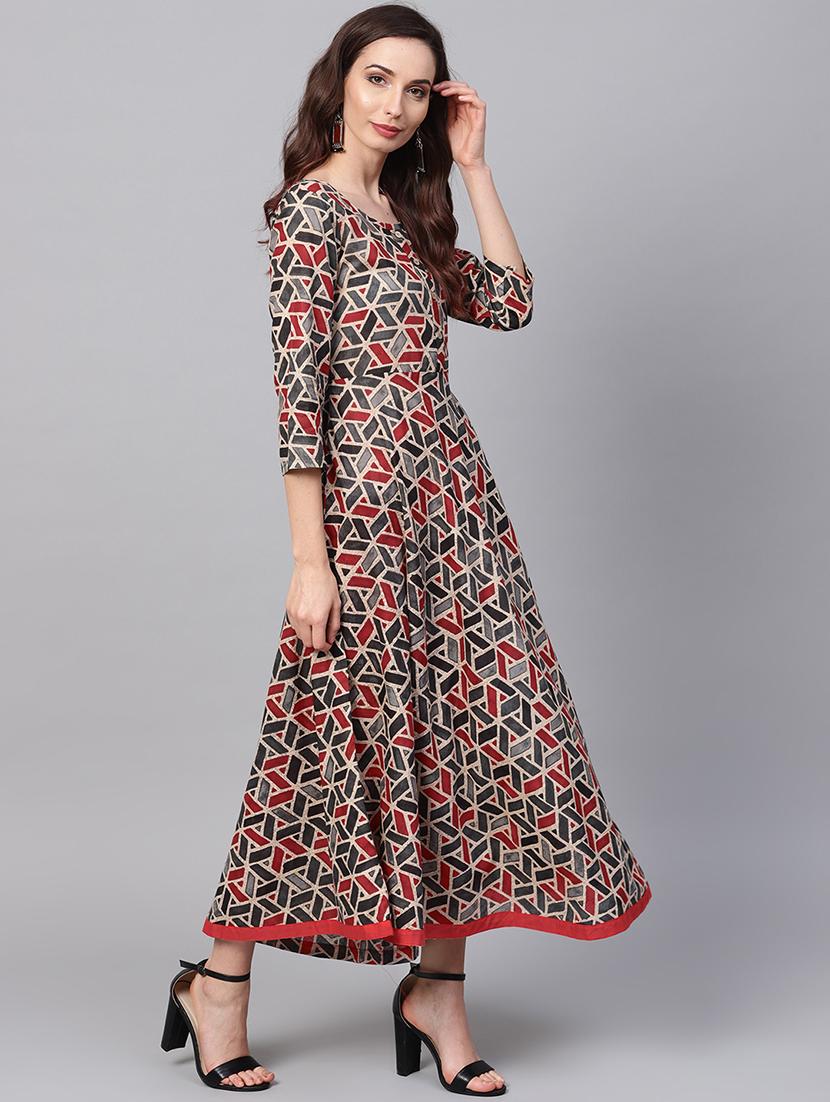 Geometric print flared kurta with pant set - 16215829 - Zoom Image - 2