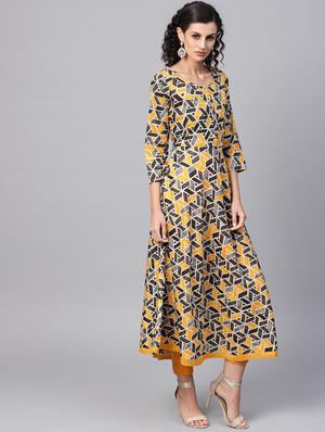 Geometric print flared kurta with pant set - 16215834 - Standard Image - 2