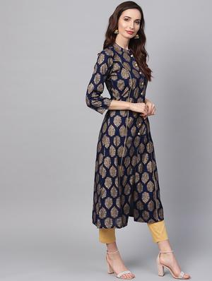 Foil Printed A-Line Kurta - 16215899 - Standard Image - 2
