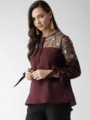 sheer panel embroidered top - 16216620 - Standard Image - 2