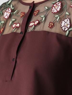 sheer panel embroidered top - 16216620 - Standard Image - 5