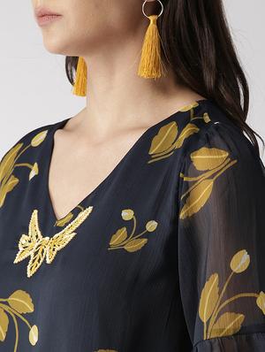 sheer sleeved printed top - 16216625 - Standard Image - 5