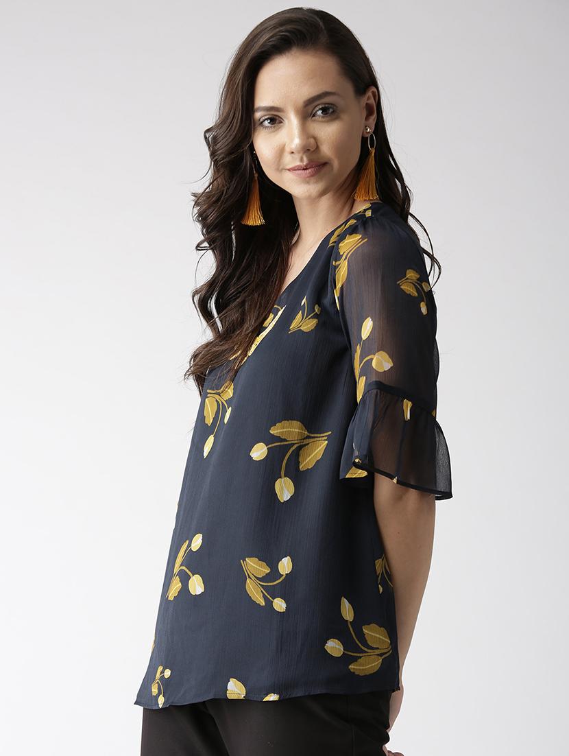 sheer sleeved printed top - 16216625 - Zoom Image - 2