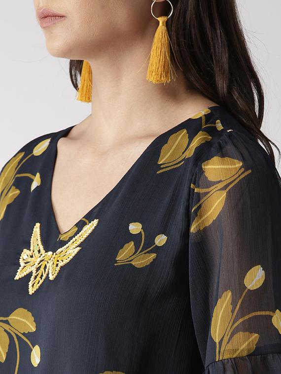 sheer sleeved printed top - 16216625 - Zoom Image - 5