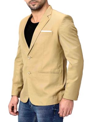 beige solid single breasted casual blazer - 16216827 - Standard Image - 2