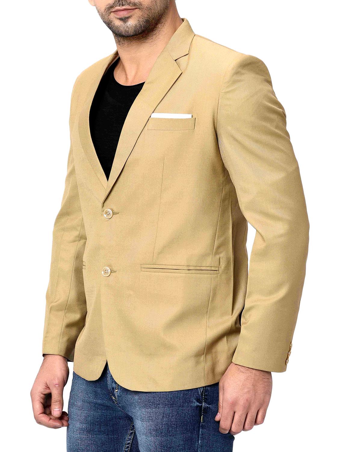 beige solid single breasted casual blazer - 16216827 - Zoom Image - 2