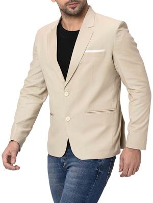 beige solid single breasted casual blazer - 16216829 - Standard Image - 2