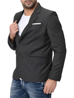 grey solid single breasted casual blazer - 16216830 - Standard Image - 2