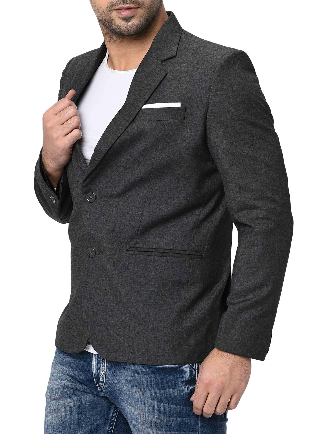 grey solid single breasted casual blazer - 16216830 - Zoom Image - 2