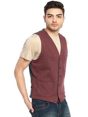red solid waist coat - 16217862 - Standard Image - 2