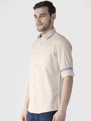 beige solid casual shirt - 16217978 - Standard Image - 2