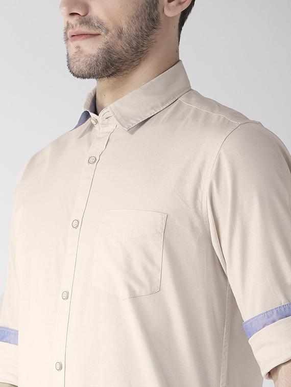 beige solid casual shirt - 16217978 - Zoom Image - 5