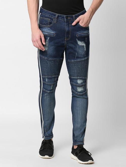 blue side taped biker denim - 16218556 - Standard Image - 1