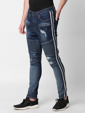 blue side taped biker denim - 16218556 - Standard Image - 2
