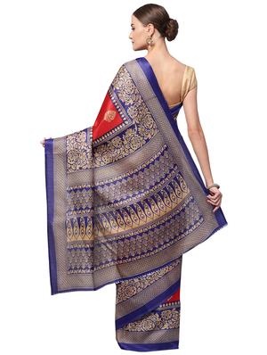 red silk blend printed saree with blouse - 16219133 - Standard Image - 2