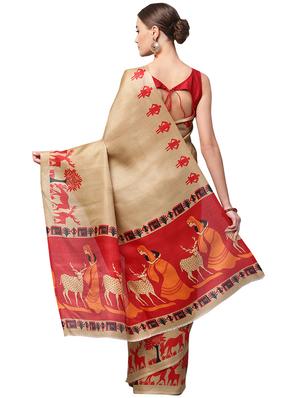 conversational printed saree with blouse - 16219134 - Standard Image - 2