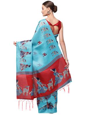 conversational printed saree with blouse - 16219135 - Standard Image - 2