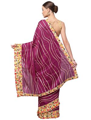 pleated printed saree with blouse - 16219148 - Standard Image - 2