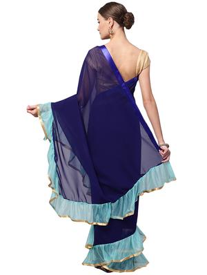 ruffle solid fusion saree with blouse - 16219152 - Standard Image - 2