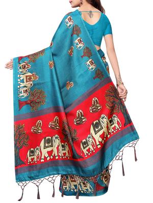 conversational printed saree with blouse - 16219235 - Standard Image - 2