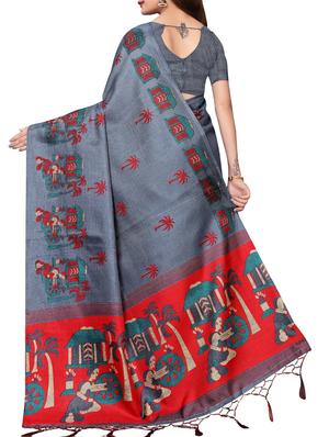 conversational printed saree with blouse - 16219262 - Standard Image - 2