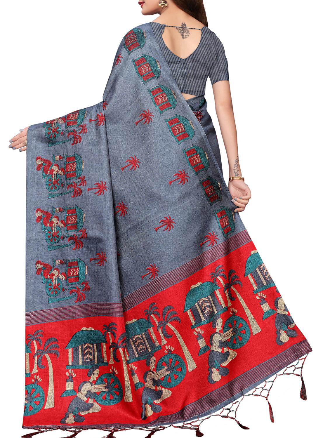 conversational printed saree with blouse - 16219262 - Zoom Image - 2