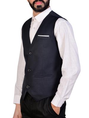 navy blue polyester blend waist coat - 16219838 - Standard Image - 2