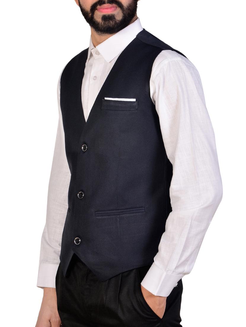 navy blue polyester blend waist coat - 16219838 - Zoom Image - 2