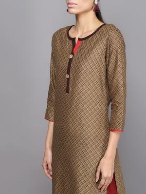 checkered straight kurta - 16220716 - Standard Image - 5