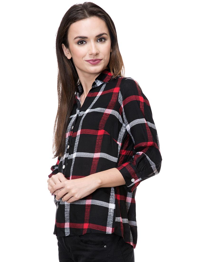 curved hem checkered shirt - 16221081 - Zoom Image - 2