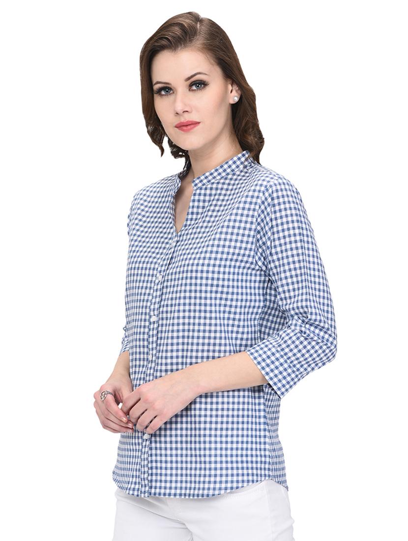 curved hem checkered shirt - 16222237 - Zoom Image - 2