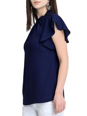 pleated mock neck ruffle sleeved top - 16222696 - Standard Image - 2
