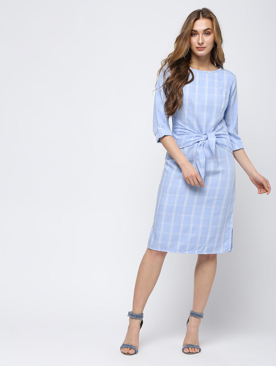 tie front checkered sheath dress - 16226125 - Zoom Image - 2